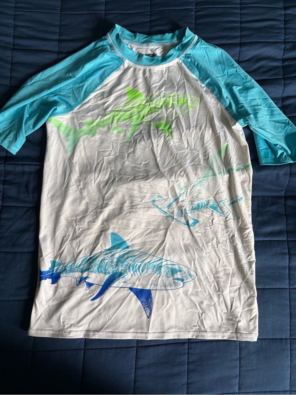 Lands' End Navy and Aqua Swim Top